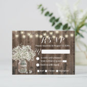 Rustic Country Baby's Breath Jar Barn Wedding RSVP (Staand voorkant)