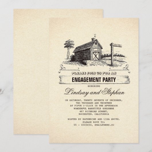 Rustic Country Barn Engagement Invitations de la p (Devant / Derrière)