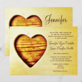 Rustic Country Barn Wood Heart Wedding Invitations Kaart (Voorkant / Achterkant)