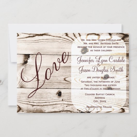 Rustic Country Barn Wood Love Wedding Invitations (Devant)