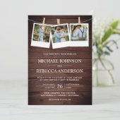 Rustic Country Barn Wood Photo Collage Wedding Kaart (Staand voorkant)