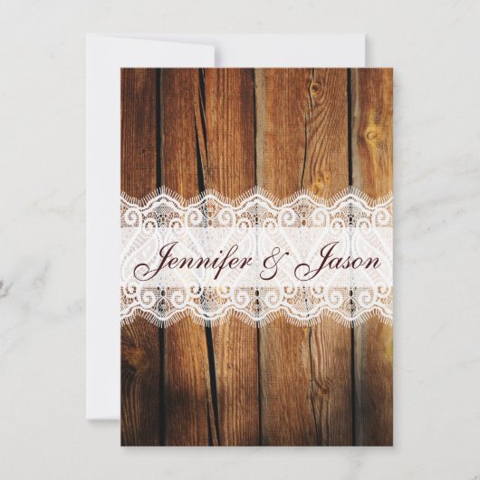 Rustic Country Barn Wood Wedding Invitations Kaart (Voorkant)