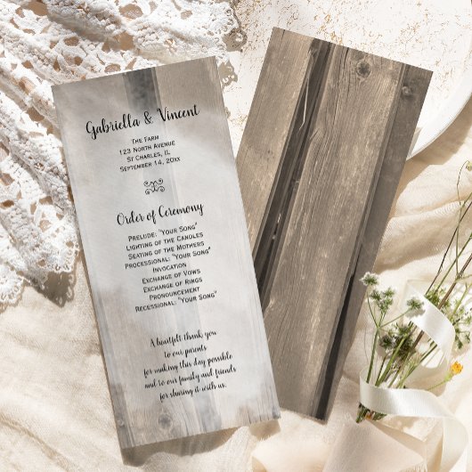 Rustic Country Barn Wood Wedding Programme Programma