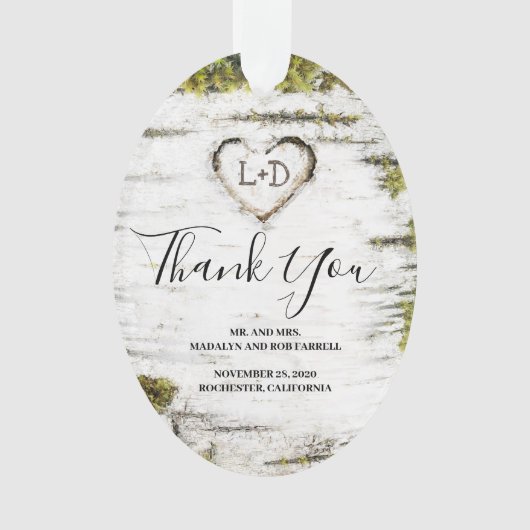 Rustic Country Birch Tree Coeur Mariage Merci (devant)
