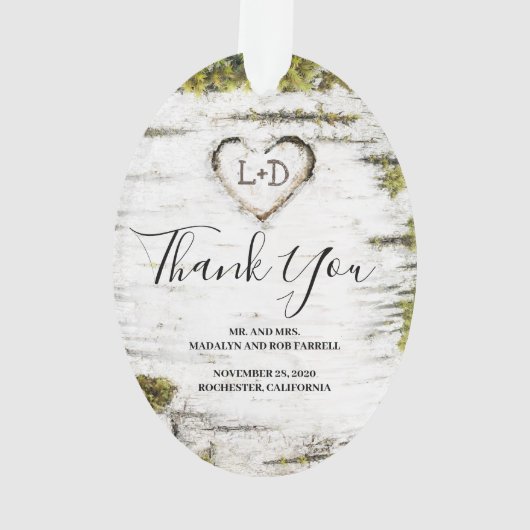 Rustic Country Birch Tree Coeur Mariage Merci (dos)