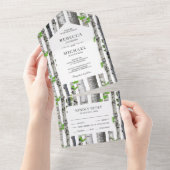 Rustic Country Birch Trees Wedding All In One Uitnodiging (Afscheurbaar)