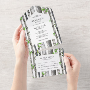 Rustic Country Birch Trees Wedding All In One Uitnodiging
