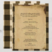 Rustic Country Black Sepia Checks Menu Mariage (Devant / Derrière)