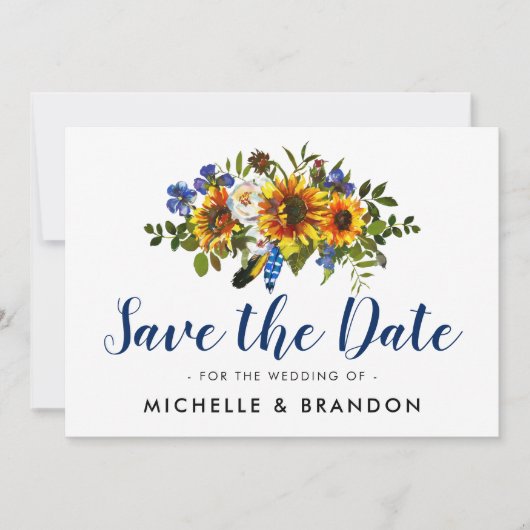 Rustic Country Blauw en Geel Save the Date (Voorkant)