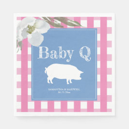 Rustic Country Bloemen en Varken Gingham Baby's Servet