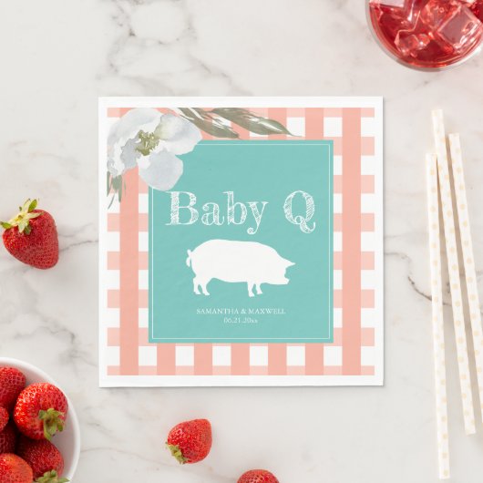 Rustic Country Bloemen en Varken Gingham Baby's Servet (Insitu)