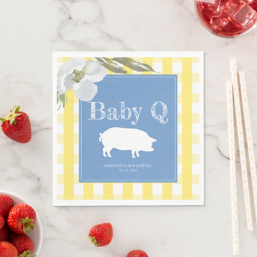 Rustic Country Bloemen en Varken Gingham Baby's Servet (Insitu)