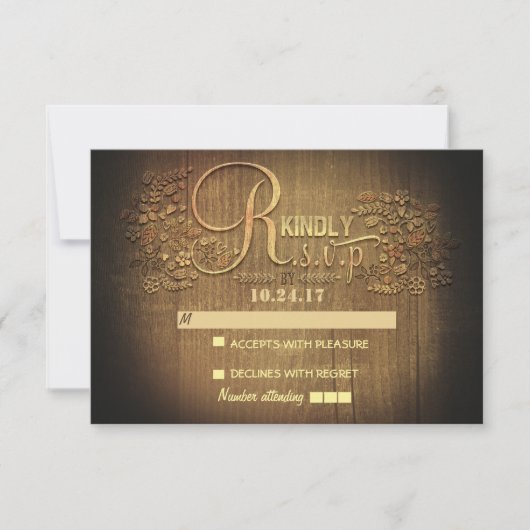 RUSTIC COUNTRY bloemenhouten bruiloft RSVP kaarten (Voorkant)