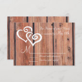 Rustic Country Bois Planches Coeurs Mariage RSVP (Devant / Derrière)