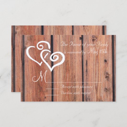 Rustic Country Bois Planches Coeurs Mariage RSVP (Devant / Derrière)