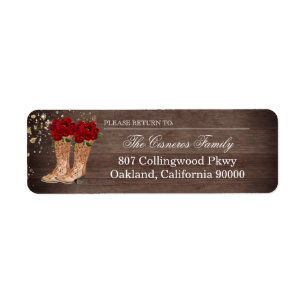 Rustic Country Boots Red Roses Return Address Labs Etiket