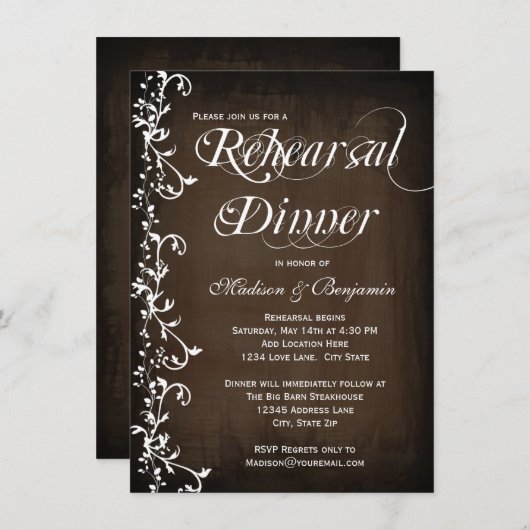 Rustic Country Brown Rehearsal Dinner Invitations Kaart (Voorkant / Achterkant)