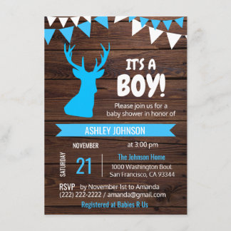 Rustic Country Buck Deer BOY Invitations Baby show