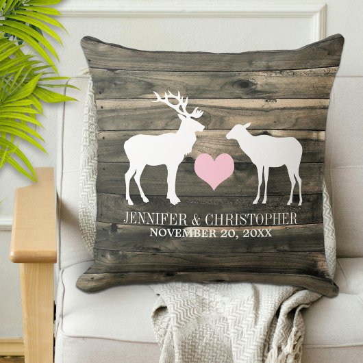 Rustic Country Buck et Doe Mariage Coussin