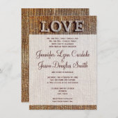 Rustic Country Burlap AMOUR Mariage Invitations (Devant / Derrière)