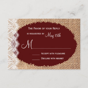 Rustic Country Burlap dentelle rouge mariage RSVP