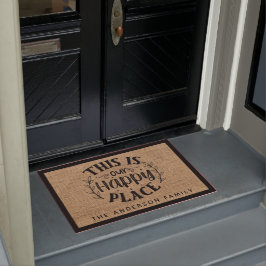 Rustic Country Burlap Dit is onze gelukkige plek Deurmat