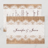 Rustic Country Burlap en Lace Wedding Invitations Kaart (Voorkant / Achterkant)