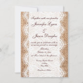 Rustic Country Burlap en Lace Wedding Invitations Kaart (Achterkant)