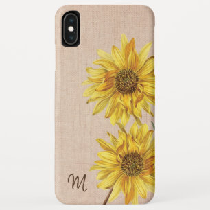 Rustic Country Burlap en Sunflower Monogram iPhone XS Max Hoesje