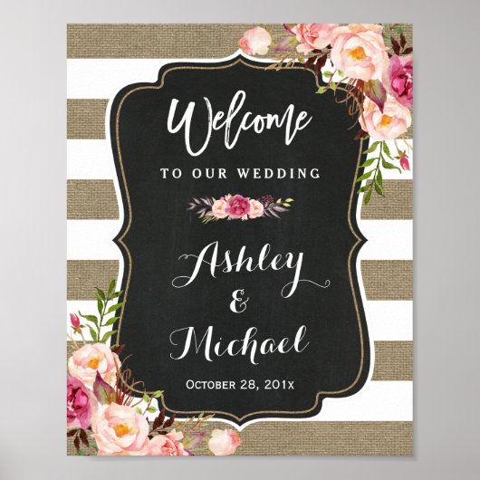 Rustic Country Burlap Floral Mariage Affiche de bi (Devant)