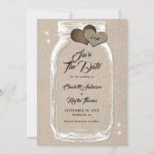 Rustic Country Burlap Hearts Mason Jar Wedding Save The Date (Voorkant)