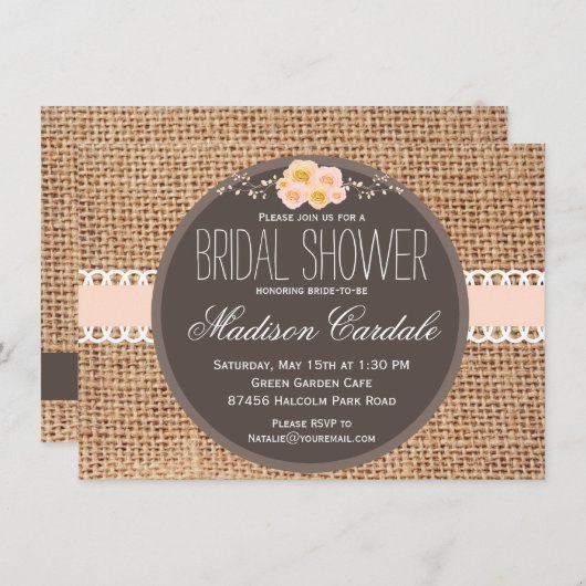 Rustic Country Burlap Invitations de douche nuptia (Devant / Derrière)