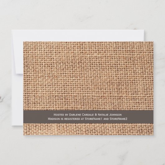 Rustic Country Burlap Invitations de douche nuptia (Dos)