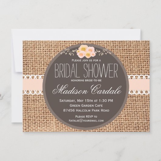 Rustic Country Burlap Invitations de douche nuptia (Devant)