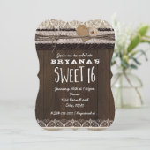 Rustic Country Burlap & Lace SWEET 16 Invitation (Debout devant)