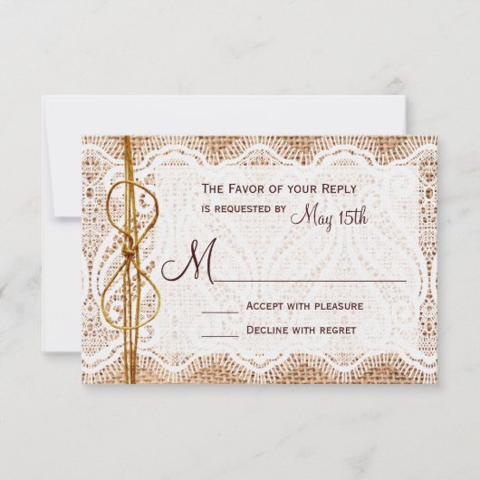 Rustic Country Burlap Lace Twine Wedding RSVP (Voorkant)