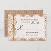 Rustic Country Burlap Lace Twine Wedding RSVP (Voorkant / Achterkant)