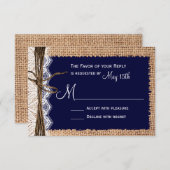 Rustic Country Burlap Lace Twine Wedding RSVP (Devant / Derrière)