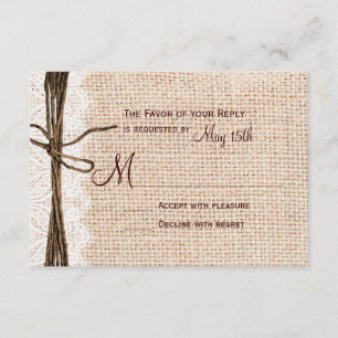 Rustic Country Burlap Lace Twine Wedding RSVP