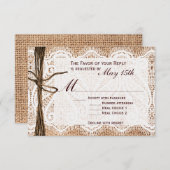 Rustic Country Burlap Lace Twine Wedding RSVP (Devant / Derrière)