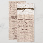 Rustic Country Burlap Lace Twine Wedine Programme (Devant / Derrière)
