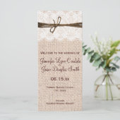 Rustic Country Burlap Lace Twine Wedine Programme (Debout devant)