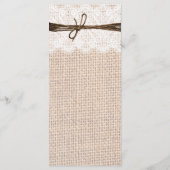 Rustic Country Burlap Lace Twine Wedine Programme (Dos)