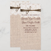 Rustic Country Burlap Lace Twine Wedine Programme (Devant / Derrière)