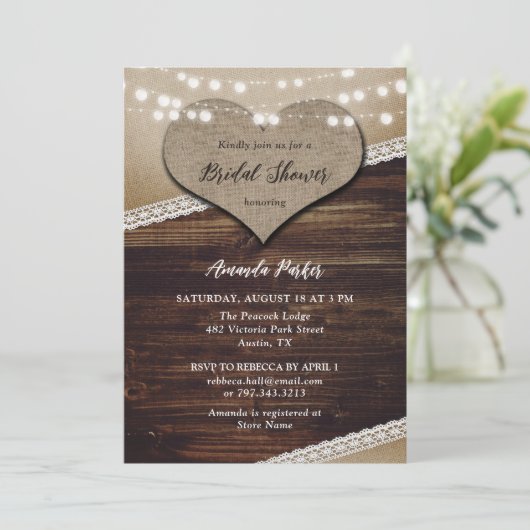 Rustic Country Burlap Lace Vrijgezellenfeest Kaart (Staand voorkant)