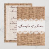 Rustic Country Burlap Lace Wedding Invitations (Devant / Derrière)