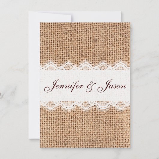 Rustic Country Burlap Lace Wedding Invitations (Devant)