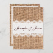 Rustic Country Burlap Lace Wedding Invitations (Devant / Derrière)