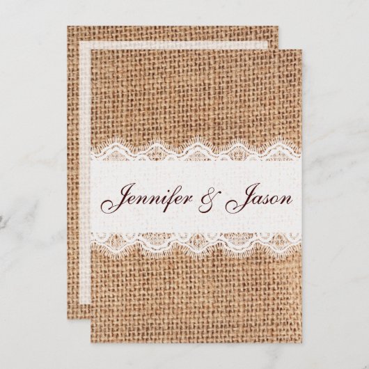 Rustic Country Burlap Lace Wedding Invitations (Devant / Derrière)