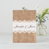 Rustic Country Burlap Lace Wedding Invitations (Debout devant)